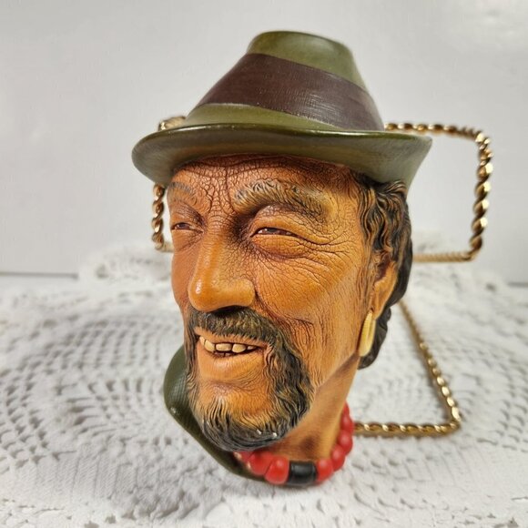 Tibetan Man Chalkwarw Head 1960's Bossons Wall Hanging Made in England - Picture 2 of 12